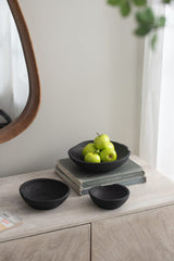 Set/3 Black Teak Wood Nesting Bowls