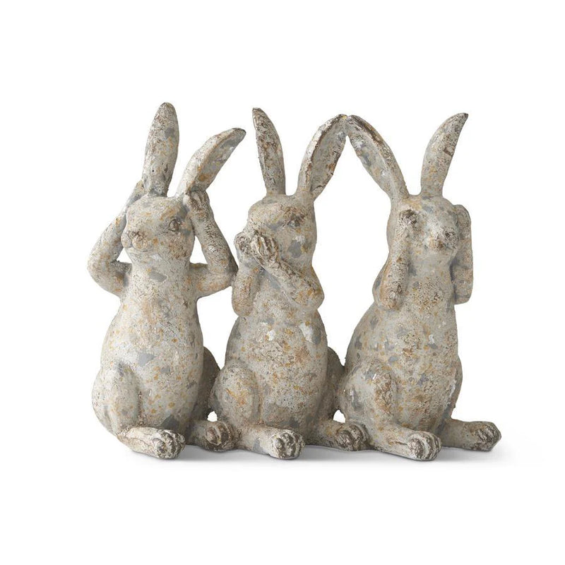 Resin Distressed Gray 3 Bunnies Figure – House + Hide