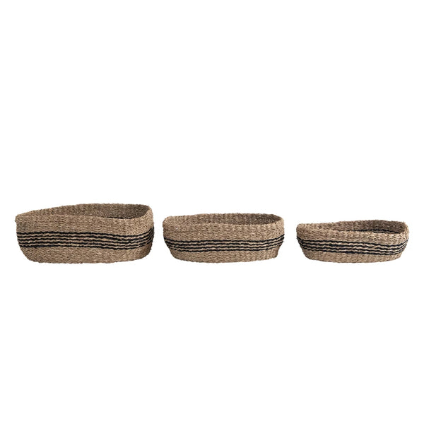 Set/3 Hand-Woven Seagrass Baskets with Stripes