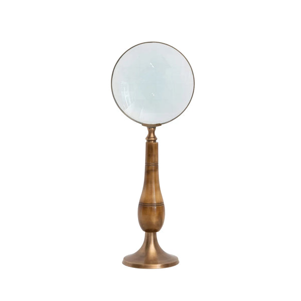 Brass & Bone Magnifying Glass on Stand, Antique Finish