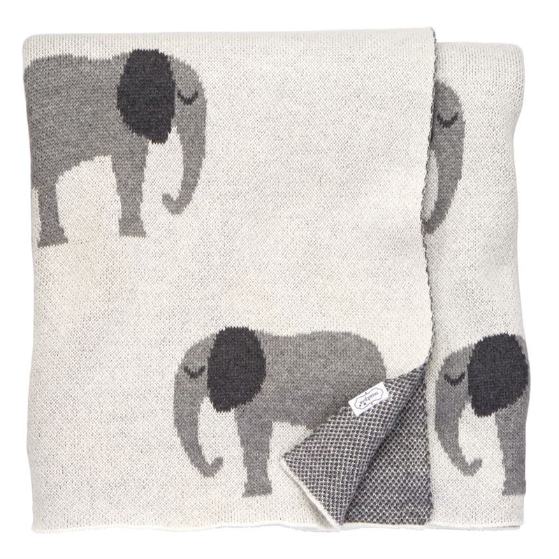 Knit Elephant Crib Blanket