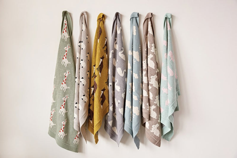 Cotton Knit Blanket w/ Sheep