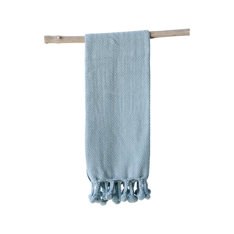 Mint Throw with Braided Pom Pom Tassels