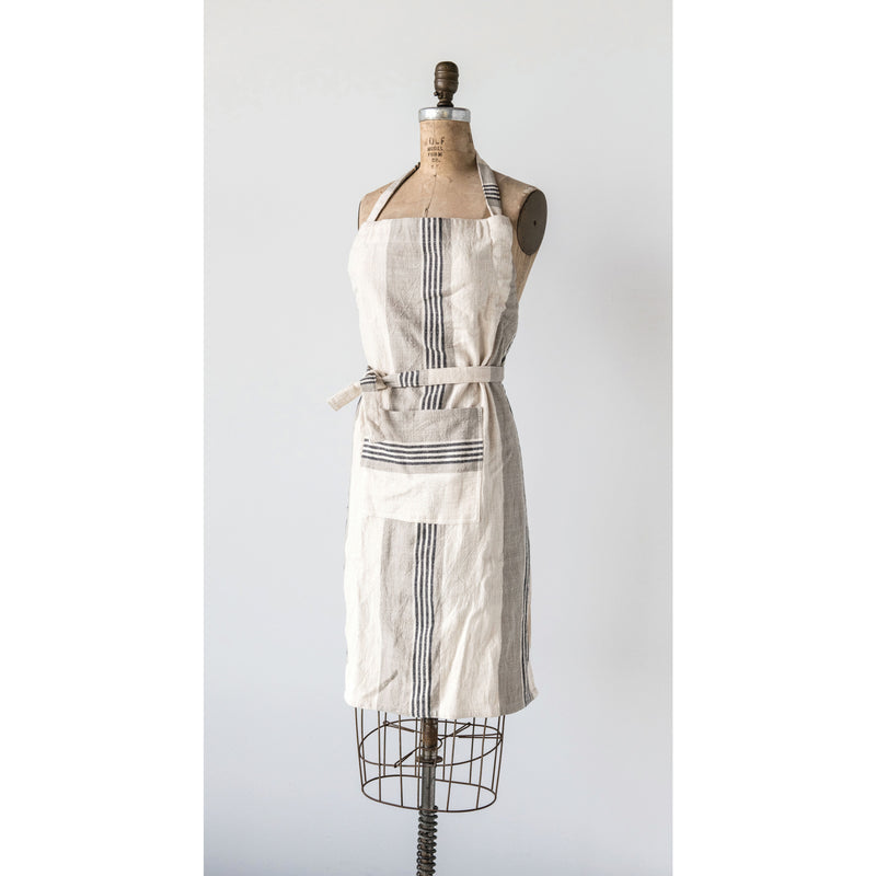 Cotton Striped Apron with Pocket