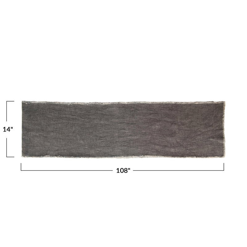 Linen Blend Table Runner with Frayed Edges