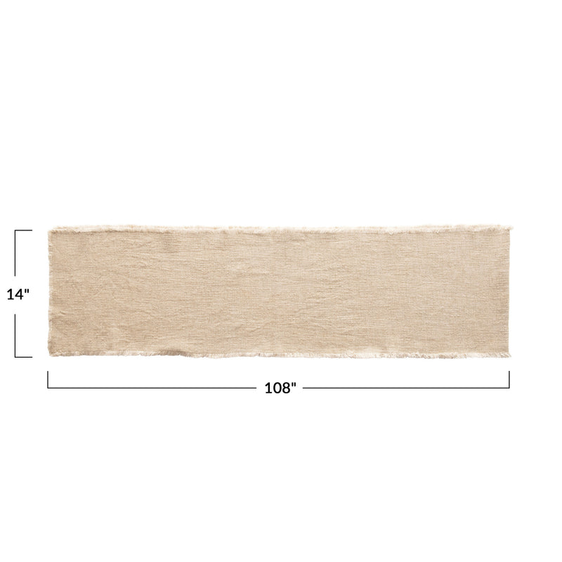 Linen Blend Table Runner with Frayed Edges