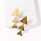 Brass Bar And Triangles Earrings