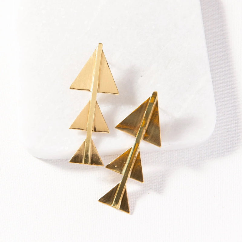Brass Bar And Triangles Earrings