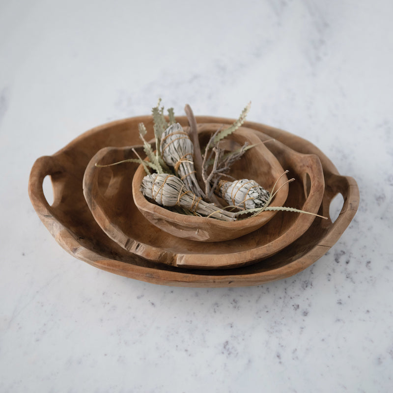 Teak Wood Bowl with Handles