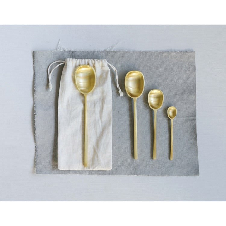 Brass Spoons w/ Drawstring Bag, Set of 4
