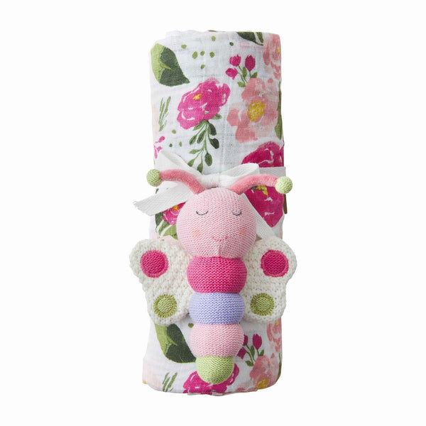 Floral Swaddle and Rattle